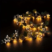 voordelige Luzes interiores a pilhas e USB-Artificial Eucalyptus Leaf Wreath String Lights Green Leaves Simulated Hanging Plant 1.7m 20LEDs for Weddings Valentine's Day Bedroom Balcony, Garden Dining Table Holiday Decoration