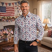 economico Cime-250° anniversario USA Retrò Vintage Anni '70 Camicia Camicia Aloha Lunghe Hippie Geometrico Etnico Costume Per uomo Mascherata 4 Luglio Feste Giorno dell'Indipendenza Adulti Camicia