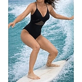 cheap One Pieces Rash Guards-Women's Bathing Suit Swimsuits One Pieces Solid Colored Mesh UV Protection Elastic Sleeveless Swimwear Swimsuit Surfing Diving Swimming Summer