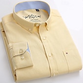 abordables camisas oxford de hombre-Hombre Camisa Camisa para Vestido Camisa Oxford Camisa sin planchar Abotonar la camisa Bloque de color Diario Negocio Amarillo Azul Marino Azul Manga Larga Cuello Vuelto Todas las Temporadas Ropa