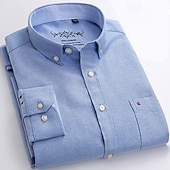 abordables camisas oxford de hombre-Hombre Camisa Camisa para Vestido Camisa Oxford Camisa sin planchar Abotonar la camisa Bloque de color Diario Negocio Amarillo Azul Marino Azul Manga Larga Cuello Vuelto Todas las Temporadas Ropa