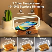 abordables Luces Decorativas Inteligentes-Lámpara de mesita de noche con cargador inalámbrico, linda lámpara de noche con reloj, pequeña lámpara de mesa para dormitorio, mini luz de noche para dormitorio, pequeña luz como regalo, regulable