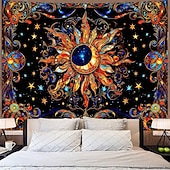 preiswerte Wandteppiche-Wandteppich mit Sonne und Mond aus Buntglas, himmlisches Mosaik, Boho-Stil, kunstvolle Wanddekoration für Yoga-, Meditations- und Wohnzimmer