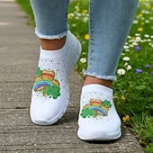  Lässige Damen-Sneaker zum St. Patrick's Day mit Strasssteinen – Kleeblatt- und Regenbogenmotiv, leichte und stylische Schuhe für Festivals, Partys und Paraden