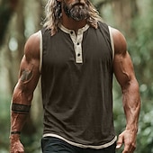 abordables Camisetas sin mangas de gimnasio-Hombre Camiseta sin mangas Top Camisetas Interiores Camisa sin mangas Sin Mangas cuello henley Henley Verano Primavera Plano Moda Design Básico Botones Casual Vacaciones Calle Negro Rosa Azul Marino