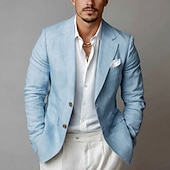abordables Blazer en lin-Blazer léger pour homme – veste d'été décontractée à coupe ajustée, col cranté simple boutonnage, vert clair