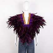 billiga Tillbehör-Karneval 2026 Rio Karneval Samba Tillbehör Kvinnors Mardi Gras Fjäder Cape Själ Lila Grön Guld Fjäder Poncho med Juvelkrage Brasilien Festival Prestandakostym