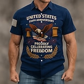 billige Patriotiske 250 Skjorter-Herre 4. juli USAs 250-årsjubileum Ørn FREEDOM Skjorte Skjorte med knapper Kortermet Patriotisk utendørs Ferie Sommer Vår Aftæpning 3D-utskrift krage skjorter Svart Vin Mørkeblå