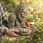 billige Utendørs vegghenger-Bigfoot fuglemater, vanntett utendørs skulptur med palmeskål &amp;skjult nøkkelhullshenger, tremontert/hengende hagedekor for fugletitting i hagen, for naturelskere