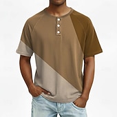 abordables Geométrico-Hombre Geométrico Henley Shirt camiseta Manga Corta Moda Design Casual Diario Exterior Primavera verano Verano Todas las Temporadas Marrón Azul Oscuro Púrpura Verde Oscuro Henley Camiseta Henley