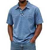  Herren Acid-Wash-Shirt Baumwoll-Poloshirt Lässig Geschäft Gerippter Polokragen Kurzarm Mode Basic Einfarbig Farbblock Knöpfe Gewaschen Sommer Frühling Frühling & Herbst Normale Passform Schwarz