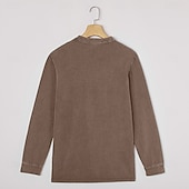 お買い得  カジュアルヘンリーTシャツ-男性用 ヘンリーシャツ Tシャツ コットン100% アシッドウォッシュシャツ ヘンリートップ 長袖 純色 平織り ヴィンテージ ファッション レトロ風 色褪せた ボタン ヘンリー カジュアル 日常 アウトドア 夏 春 オールシーズン ブルー ダークレッド ブラック ヘンリーTシャツ