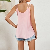 preiswerte Einfacher Tank-Damen Textur Bluse Oberteil mit Ösen Pointelle Tee Neckholder-Top Lochmuster Einfarbig Grafik Einfach Mode Klassisch Lässig Ärmellos V Ausschnitt Normale Oberteile Lässig Täglich Strand Weiß Rosa