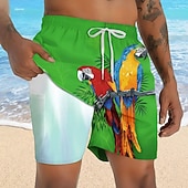  Per uomo Uccello Pappagallo Colore sfumato Pantaloncini foderati Pantaloncini da bagno 2 in 1 Pantaloncini da mare Misura del girovita medio Hawaiano Ferie Tasche Laterali Con Fodera a Compressione