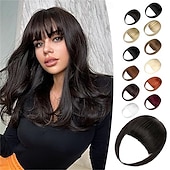 halpa Otsahiukset-klipsiomainen otsatukka, luonnollinen feikkiotsatukka, mustanruskea ranskalainen otsatukka, otsatukka ohimoilla, naisten hiuslisäkkeet klipsiomainen otsatukka, hiustenpidennykset, kaareva otsatukka