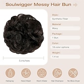 baratos Puxos-aplique de cabelo coque bagunçado, ondulado e cacheado, scrunchie volumoso, penteado elegante com coque alto para mulheres e meninas, castanho escuro