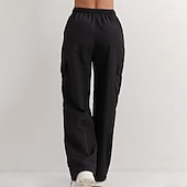 preiswerte Cargohose für Damen-Damen Cargo-Hosen Hose Freizeithose Urlaub Mode Alltagstauglich Volle Länge Hohe Taille Einfarbig Einfach Kordelzug Tasche Weites Bein Komfort Schnelltrocknend Weich Unelastisch Outdoor Streetwear