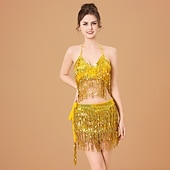 cheap Tops &amp; Sets-Samba Dancewear Purple Sequin Tassel Belly Dance Setl Performance Costume