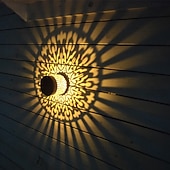 baratos Candeeiros Luzes de Exterior-Conjunto de 2 luminárias solares de parede com projeção em metal vazado, com design mandala, classificação IP44 de resistência à água, luz branca quente, ideais para jardim, pátio, cerca, caminho,