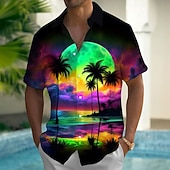 preiswerte Tropische Pflanzen-Herren Kokospalme Ozean Tropische Pflanzen Sommer Hawaiihemd Knopfhemd Alohahemd Kurzarm Hawaiianisch Lässig Urlaub Sommer Frühling Umlegekragen 3D-Druck Hemden mit Kragen Eine Tasche vorne Blau