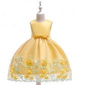 economico Vestiti per serate-Bambini Ragazze Vestito da Festa Tinta unica Senza Maniche Compleanno festa di Natale Ricamato Principessa Dolce Poliestere Midi Vestito da Festa Estate Primavera 4-12 Anni Giallo Rosa Azzurro cielo