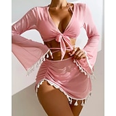 economico Surfing Tankinis &amp; Bikinis-Per donna Bikini Top bikini con scollo all'americana Costume da bagno Tinta unita Con copertura Protezione UV Asciugatura Rapida Alta elasticità Manica Lunga Costume da Bagno Costume da bagno Surf