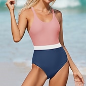 cheap One Pieces Rash Guards-Women's Bathing Suit Swimsuits One Pieces Color-blocking Brief Leg Quick Dry Elastic Sleeveless Swimwear Swimsuit Surfing Beach Swimming Summer
