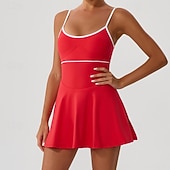 preiswerte Damenkleid-Damen Einfarbig Tenniskleid Tennisröcke mit Shorts Sportkleid Ärmellos Patchwork Rückenfrei Stoßdämpfung Atmungsaktiv Tennis Laufen Fitness Rundausschnitt Kleid Schwarz Rosa Pink Tennisbekleidung