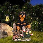 economico Illuminazione vialetto-1 pezzo di luce solare impermeabile per esterni a forma di cane, decorazione per giardino, prato, vialetto, luce solare da giardino in resina a forma di cucciolo, illuminazione d'accento per