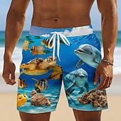 economico Stampa oceanica-Per uomo Dophin Tartarughe Creature marine Costumi da bagno Pantaloncini da mare Pantaloncini da Surf Misura del girovita medio Hawaiano Camicia hawaiana Vacanza al Mare Tasche Laterali fodera in