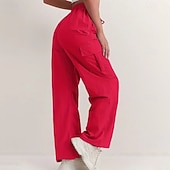 preiswerte Cargohose für Damen-Damen Cargo-Hosen Hose Freizeithose Urlaub Mode Alltagstauglich Volle Länge Hohe Taille Einfarbig Einfach Kordelzug Tasche Weites Bein Komfort Schnelltrocknend Weich Unelastisch Outdoor Streetwear