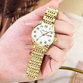 billiga Kvartsklockor-Klassisk Damklocka Original Kvarts Klocka Rhinestone Urskiva Luminös Datum och Kalenderfunktion Trendig Moderiktiga Affärsluxusklocka Bästa Val för Födelsedagspresent Mors Dag