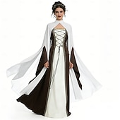 levne Šaty-Středověké Renesanční Šaty Pláštěnka Dámské šaty Čerodějnice Šlechtic Královský oděv Maškarní kostým Dámské Keltské Fantazie předvečer Všech svatých Karneval Výkon LARP Ren Faire Dospělé Šaty