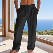 levne Dovolená-Pánské Plátěné kalhoty Kalhoty Letní kalhoty Plážové kalhoty Šňůrky Kapsy Elastický pas Bez vzoru Pohodlné Prodyšné Dovolená Denní Plážové Havajské Cikánský Černá Bílá