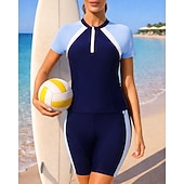 Недорогие Рашгард One Pieces-Жен. Рашгард Купальный костюм Swimsuits Пэчворк Середина бедра УФ-защита Быстровысыхающий Эластичный С короткими рукавами Купальники Купальник Серфинг Дайвинг Пляж  Лето