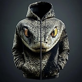 Χαμηλού Κόστους Animal Print-Ανδρικά Φίδι Φούτερ με κουκούλα με φερμουάρ Φούτερ με Κουκούλα Πουλόβερ Μοντέρνα Απίθανο 3D Μακρυμάνικο Με Κουκούλα Streetwear Διακοπές Εξόδου Καφέ Πράσινο του τριφυλλιού Καφέ 2 Καφέ 3