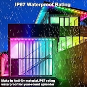 abordables Luces de Hogar Inteligente-Luces exteriores permanentes, iluminación inteligente RGB para aleros con aplicación y control remoto, 100 pies/150 pies/200 pies, resistente al agua IP67, sincronización de música y escenas de bricolaje para decoración, decoración de jardín, casa, fiesta