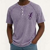 cheap Vintage&amp;Retro-Men's Vintage Washed Tee Henley Top Washed Shirt Short Sleeve Vintage Designer Casual Casual Daily Outdoor Summer Spring All Seasons Light Blue Purple Gray Henley Henley T-Shirt