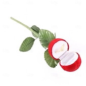cheap Event &amp; Party Supplies-1PC Flocked Rose Ring Box Long Root Rose Creative Red Rose Flower Ring Display Box Proposal Engagement Anniversary Romantic Gift Box Wedding Jewelry Display Storage