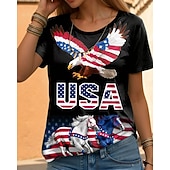  Itsenäisyyspäivä Patriottinen Naisten T-paita Graafinen Lippu Kirjain Vintage Muoti Tyylikäs Lyhyet Hiha Crew Neck Normaali Ympäripaidat Päivä Viikonloppu Printti Musta Kesä Kevät Syksy