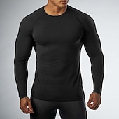 abordables T-shirts et Débardeurs de Course-Homme Couleur Unie T-shirt de course T-shirt de compression Printemps Automne manche longue Séchage Rapide Compression Évacuation de l'Humidité Entraînement en salle Entraînement actif Exercice Noir