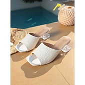 economico Donne-mules da donna con stampa coccodrillo, punta aperta, tacco a blocco trasparente, design slip-on, calzature eleganti per le serate in resort