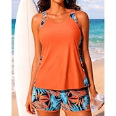  نسائي تانكيني مكشكش ثوب السباحة قطعتين ورد حماية UV مطاط بدون كم ملابس السباحة تزلج على الماء غوص سباحة الصيف