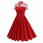 abordables Robes-Années 1950 Rétro Vintage Midi Robe trapèze Robe Évasée Manches courtes Couleur Unie Ajusté &amp; Évasé Balançoire Déguisement Femmes Carnaval Saint-Valentin Mascarade Vacances Tenue Quotidienne
