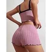abordables Hauts et bas de nuit pour femmes-Femmes Ensemble Pyjama Occasionnel Confort Couleur Unie Dentelle Taille Élastique Shorts Quotidien Maison Sans manches Bretelles Bleu Blanche Rose Claire Vin Gris Été Printemps Coupe régulière