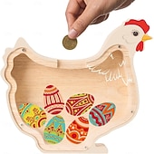 billige påske-Tresparegris av kanin for barn, uknuselig myntbøtte av tre for barn, søt pengebøtte, kaninbøtte til jul, bursdag, påskegaver, sparegrisleke for jenter, gutter