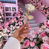 baratos Dia dos Namorados-Rosa de cristal, presente premium para o Dia dos Namorados, rosa artesanal com pétalas de cristal para um presente romântico.