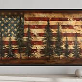 preiswerte Bis zu 30 $-Rustikale amerikanische Flagge extra große Wandkunst patriotische Wandkunst Flagge und Kiefernbaum Gemälde Leinwanddruck gerahmt bereit zum Aufhängen