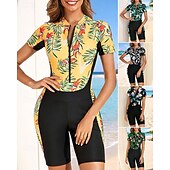billiga One Pieces Rash Guards-Dam Rash-guards Baddräkt Baddräkter Tropisk Mittlårsben UV-skydd Snabb tork Elastisk Kortärmad Badkläder Baddräkt Surfing Strand Simmning Sommar