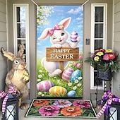 voordelige Feestelijke wandkleden-Deurdecoratie met paashaas en 'fijne Pasen'-opdruk, kleurrijke paaseitjes als lenteversiering, perfect voor feestelijke entrees en paasdecoraties.